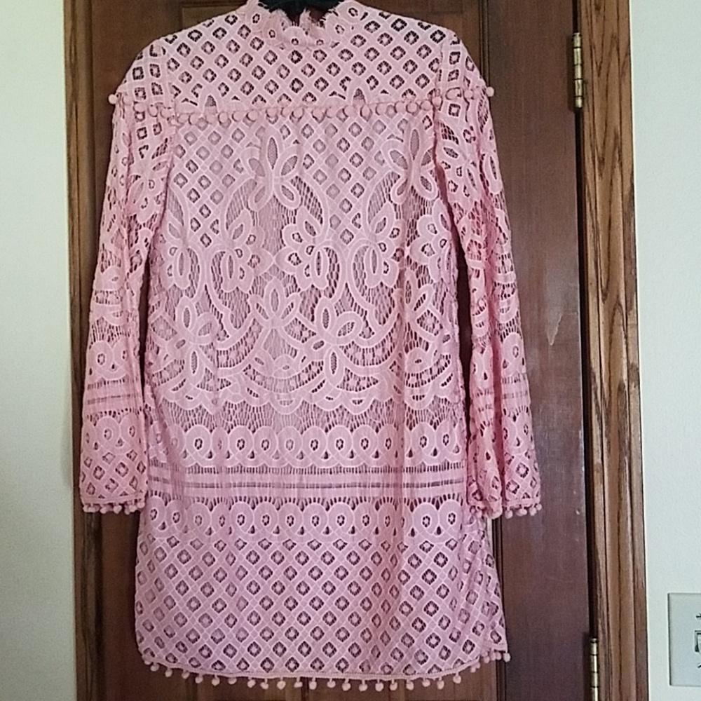 SHEIN blush pink lace pom bell sleeve dress S